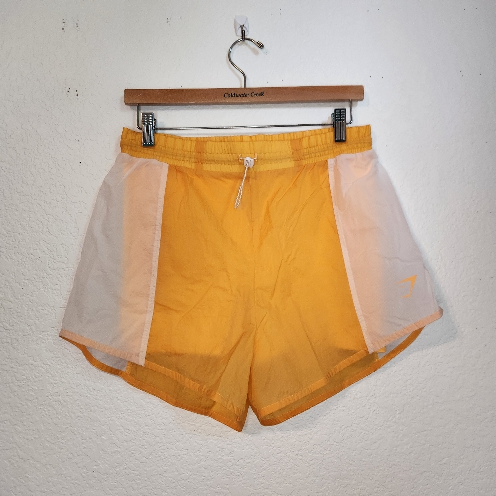Gymshark Women's Orange/White Pulse 2 in‎ 1 Lined Athletic Shorts, Size M